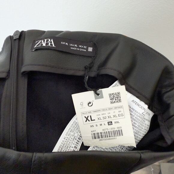 [Zara] Black Faux Leather Front Slit Pencil Midi Skirt NWT Edgy Classic Chic XL - Picture 11 of 12